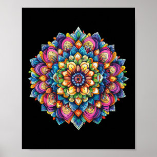 Vibrant Lotus Mandala Meditation Flower Wheel Poster