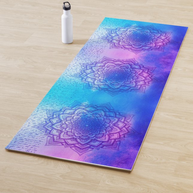 Vibrant lotus mandala pink blue pastels yoga mat (In Situ)