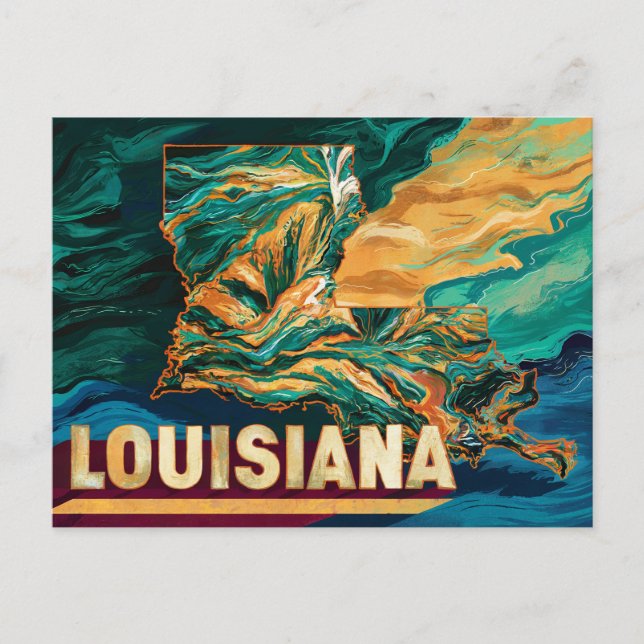 Vibrant Louisiana Map Art Postcard (Front)