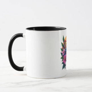 Vibrant Lovebirds at Sunset with Tropical Flowers Mug