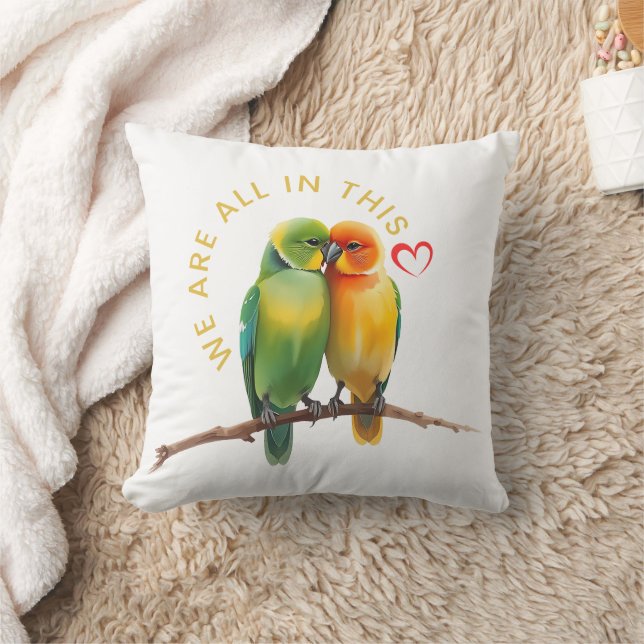 Vibrant Lovebirds & Hearts Watercolor Illustration Cushion (Blanket)