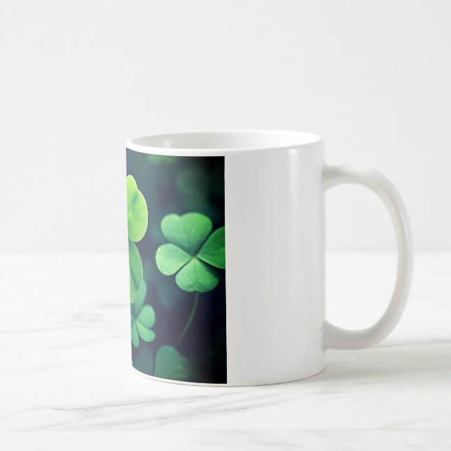Vibrant Lucky Four Leaf Clover - Sparkle w Coffee Mug (Right)