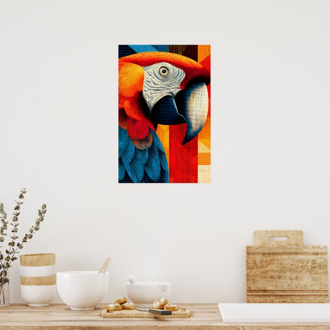 Vibrant Macaw Parrot Geometric Pop Art Poster (Kitchen)