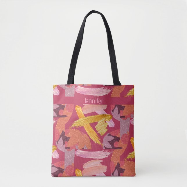 Vibrant Magenta and Gold Abstract Tote Bag (Front)