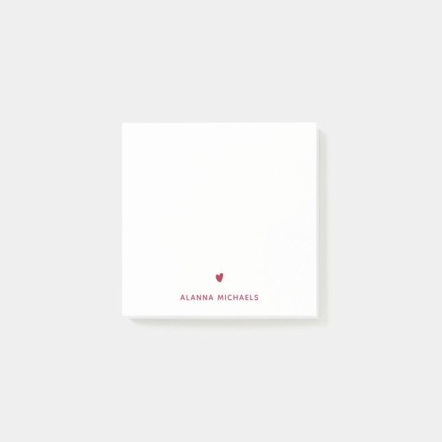 Vibrant Magenta Heart and Name Post-it Notes (Front)