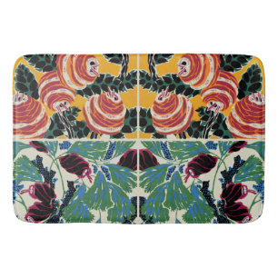 Vibrant Magenta & Orange Abstract Flower Art Bath Mat