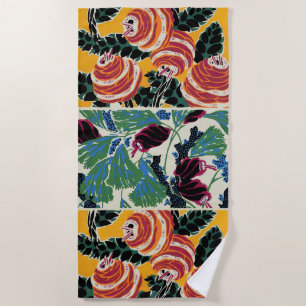 Vibrant Magenta & Orange Abstract Flower Art Beach Towel