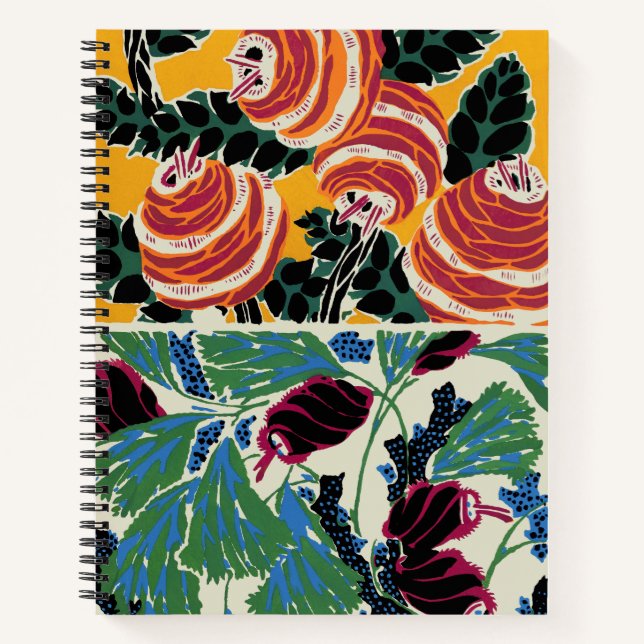 Vibrant Magenta & Orange Abstract Flower Art Notebook (Front)