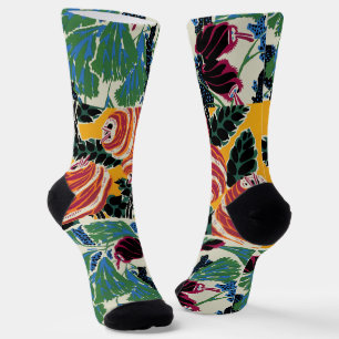 Vibrant Magenta & Orange Abstract Flower Art Socks