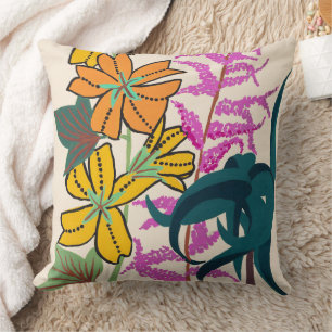 Vibrant Magenta & Orange Art Deco Flower Art Cushion