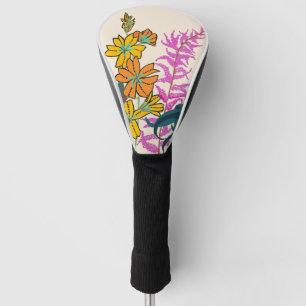 Vibrant Magenta & Orange Art Deco Flower Art Golf Head Cover
