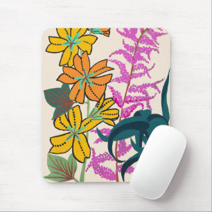 Vibrant Magenta & Orange Art Deco Flower Art Mouse Mat