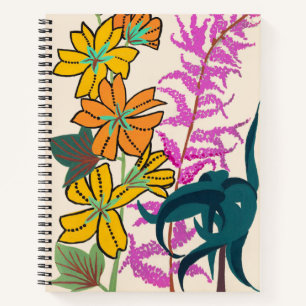 Vibrant Magenta & Orange Art Deco Flower Art Notebook