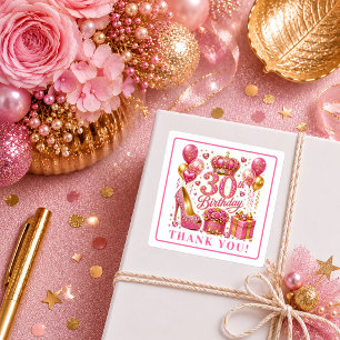 Vibrant Magenta Pink Glitter 30th Birthday Sticker