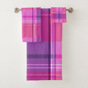 Vibrant Magenta Pink Plaid Aesthetic Bath Towel Set