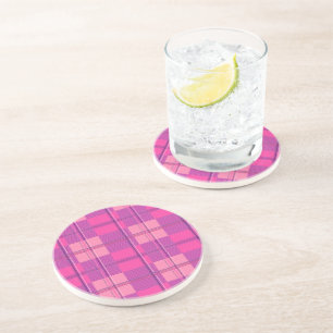Vibrant Magenta Pink Plaid Aesthetic Coaster