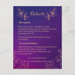 Vibrant Magenta Purple with Floral lined Wedding Enclosure Card