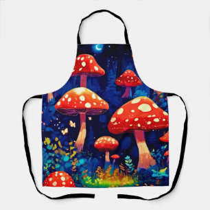 Vibrant Magic Mushroom Forest Art Apron