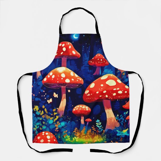 Vibrant Magic Mushroom Forest Art Apron (Front)