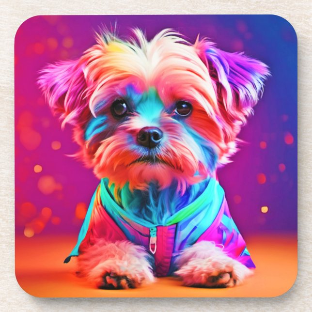 Vibrant Maltese Pup Art Coaster (Front)
