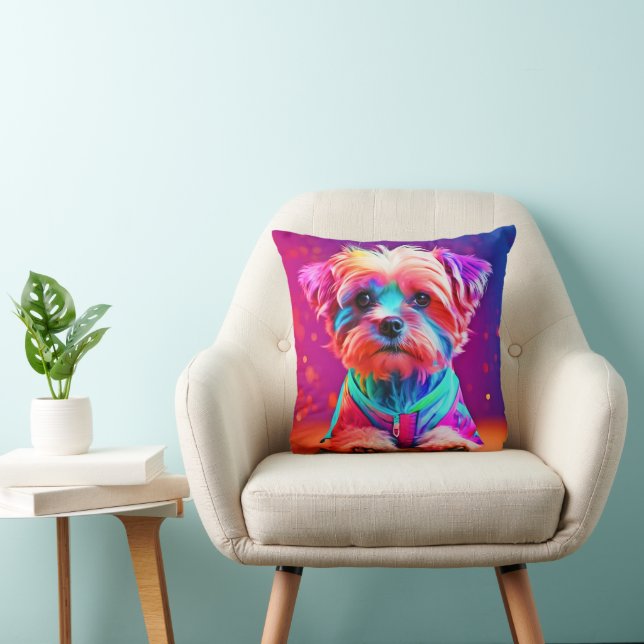 Vibrant Maltese Pup Art Cushion (Chair)
