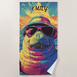 Vibrant Manatee Sunglasses Hat Bright Beach Colour Towel