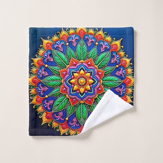 Vibrant Mandala Artistry Bath Towel Set (Wash Cloth)