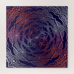 Vibrant Mandala Boho Chic Elegant Navy Rose Gold Jigsaw Puzzle<br><div class="desc">Beautiful rose gold coloured mandala art with dark navy blue background.</div>
