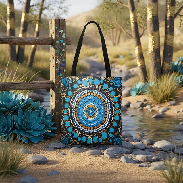 Vibrant Mandala Dot Pattern Tote Bag with Blue and (Creator Uploaded)