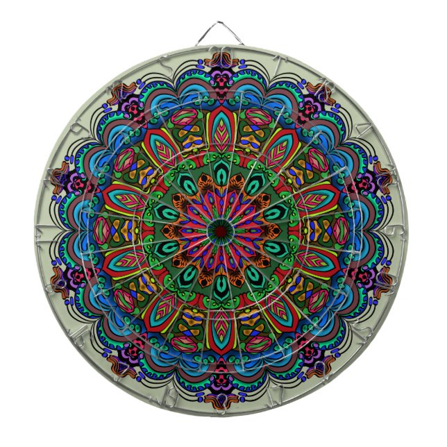 Vibrant Mandala Floral & Geometric Pattern Dartboard (Front)
