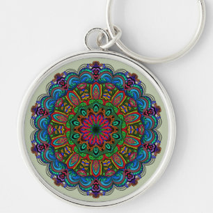 Vibrant Mandala Floral & Geometric Pattern Key Ring