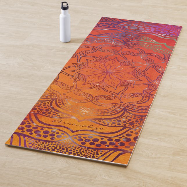 Vibrant Mandala Flower Boho Stylish Bright Orange  Yoga Mat (In Situ)