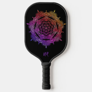    Vibrant Mandala Sacred Geometry Custom Monogram Pickleball Paddle