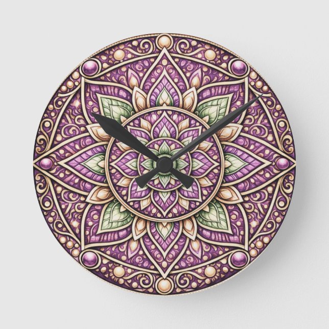 Vibrant Mandala Wall Clock – Colourful Geometric A (Front)