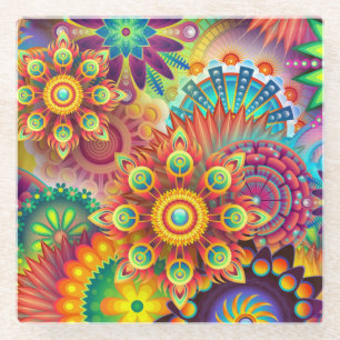 Vibrant mandalas. Coaster. Matching cushion Glass Coaster
