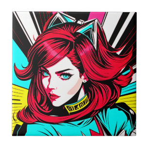 Vibrant Manga Girl Ceramic Tile - Pop Art Delight