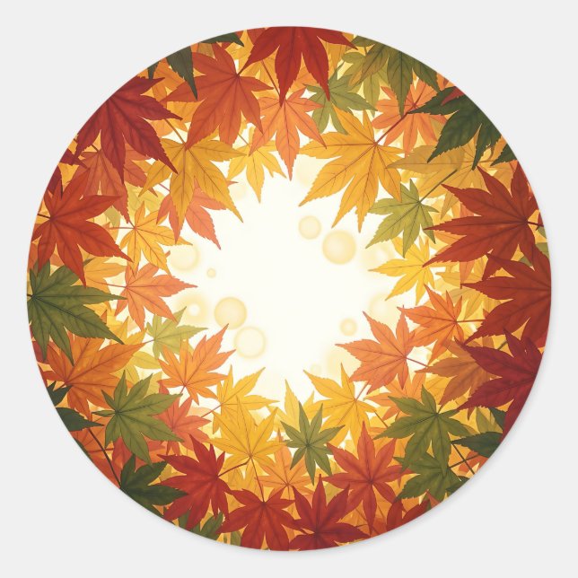 Vibrant Maple Leaf Circular Autumn Frame Classic Round Sticker (Front)
