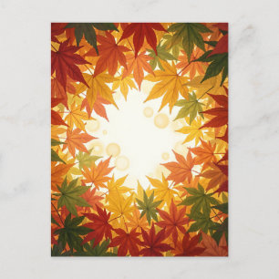 Vibrant Maple Leaf Circular Autumn Frame Postcard