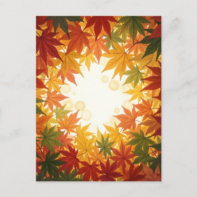 Vibrant Maple Leaf Circular Autumn Frame Postcard (Front)