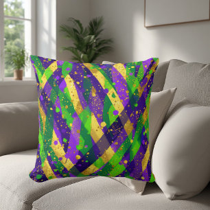 Vibrant Mardi Gras Purple Green Gold Cool Stripes  Cushion