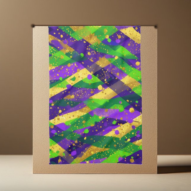 Vibrant Mardi Gras Purple Green Gold Cool Stripes  Tea Towel (Vibrant Mardi Gras Purple Green Gold Cool Stripes Kitchen Towel)
