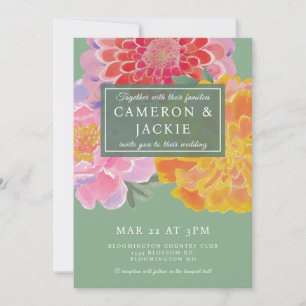 Vibrant Marigold and Zinnia Wedding Invitation