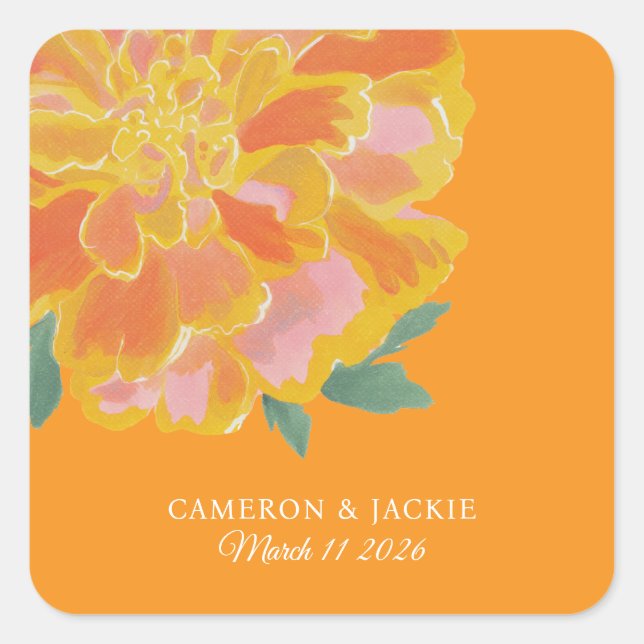 Vibrant Marigold Summer Wedding Square Sticker (Front)