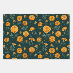 Vibrant Marigolds Pattern Wrapping Paper Sheet