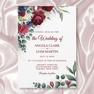 Vibrant Marsala, Blush Pink, Navy Floral Invitation