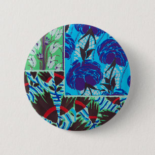 Vibrant Maximalist Blue & Green Floral Art 6 Cm Round Badge