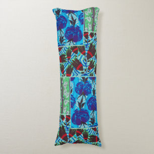 Vibrant Maximalist Blue & Green Floral Art Body Cushion