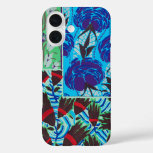 Vibrant Maximalist Blue & Green Floral Art iPhone 16 Case