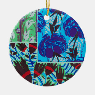 Vibrant Maximalist Blue & Green Floral Art Ceramic Tree Decoration