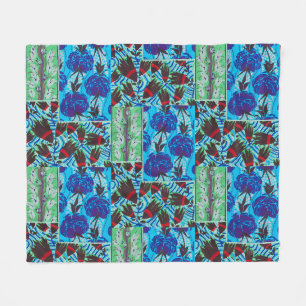 Vibrant Maximalist Blue & Green Floral Art Fleece Blanket